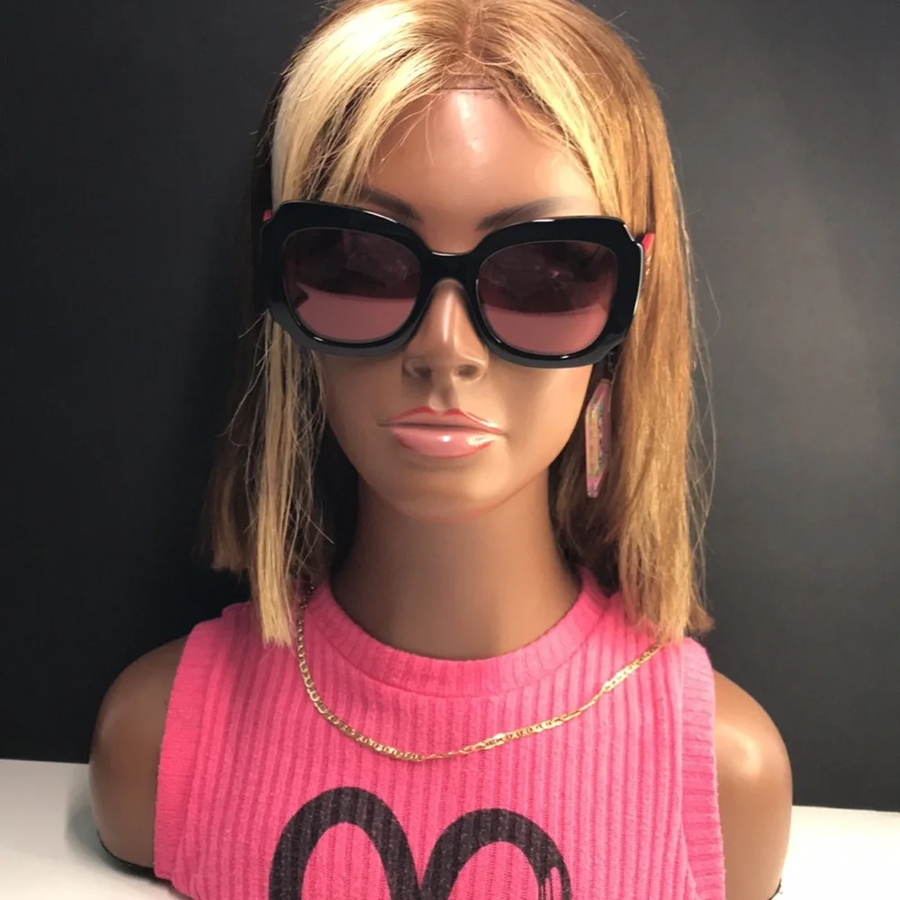 New Authentic Prada PR16YS 1AB06Q Black and Pink Women's Sunglasses